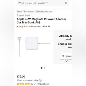Apple 45 MagSafe 2 power 2 adapter for MacBook Air